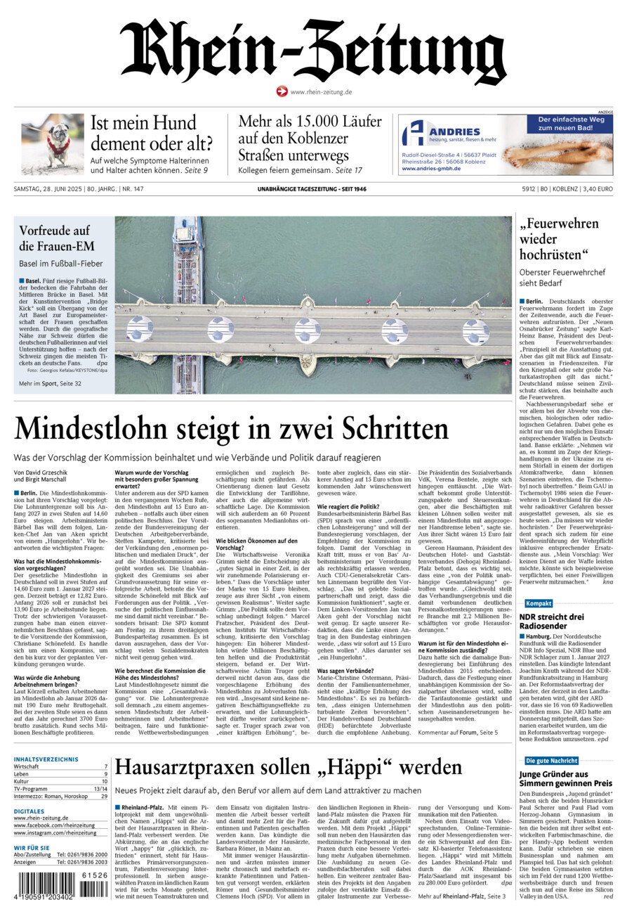 Rhein-Zeitung Koblenz & Region vom Samstag, 28.06.2025