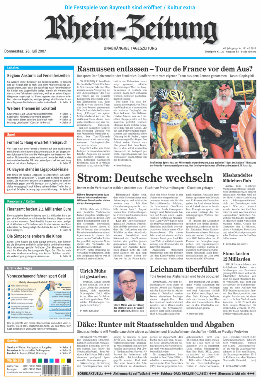 Rhein-Zeitung Koblenz & Region vom Donnerstag, 26.07.2007