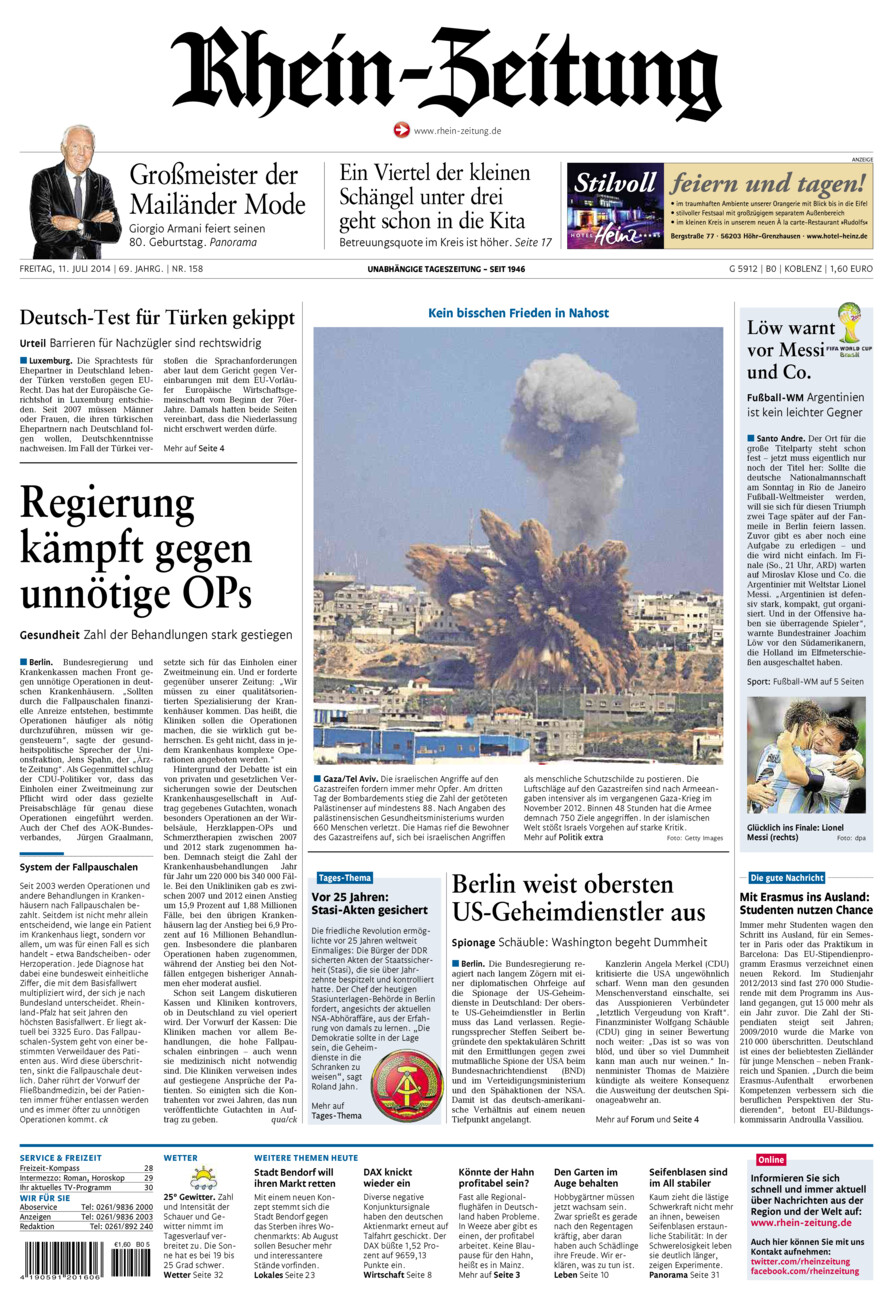 Rhein-Zeitung Koblenz & Region vom Freitag, 11.07.2014