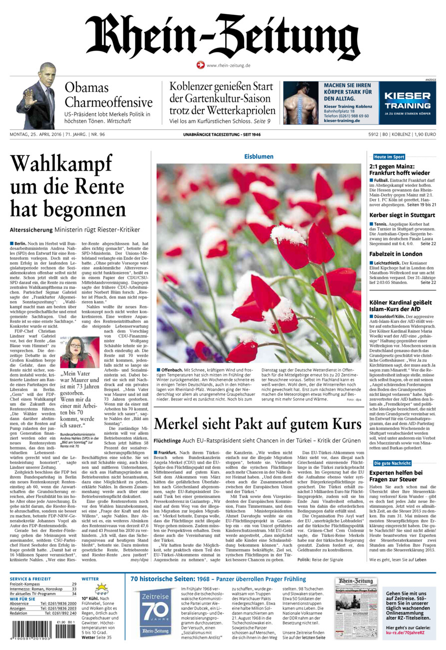 Rhein-Zeitung Koblenz & Region vom Montag, 25.04.2016