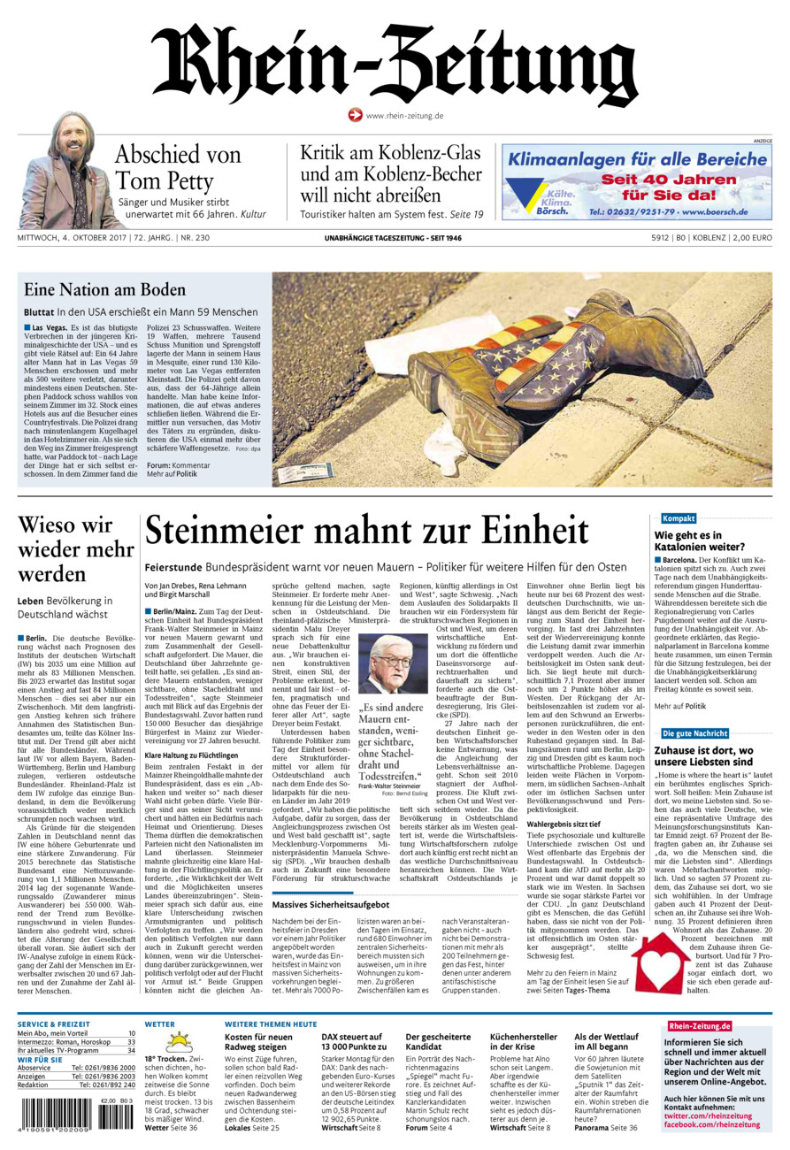 Rhein-Zeitung Koblenz & Region vom Mittwoch, 04.10.2017