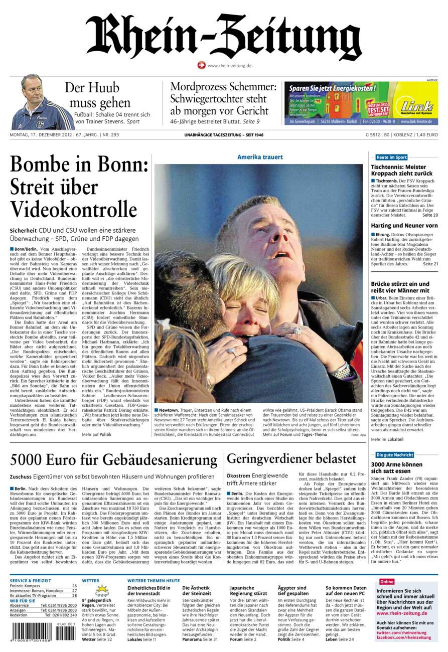Rhein-Zeitung Koblenz & Region vom Montag, 17.12.2012