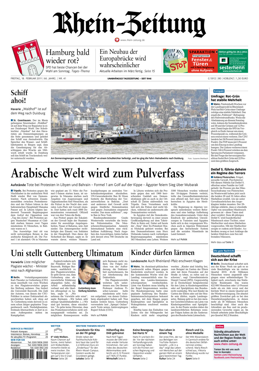 Rhein-Zeitung Koblenz & Region vom Freitag, 18.02.2011
