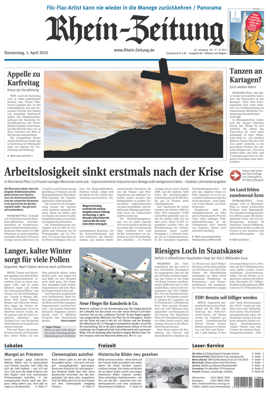 Rhein-Zeitung Koblenz & Region vom Donnerstag, 01.04.2010