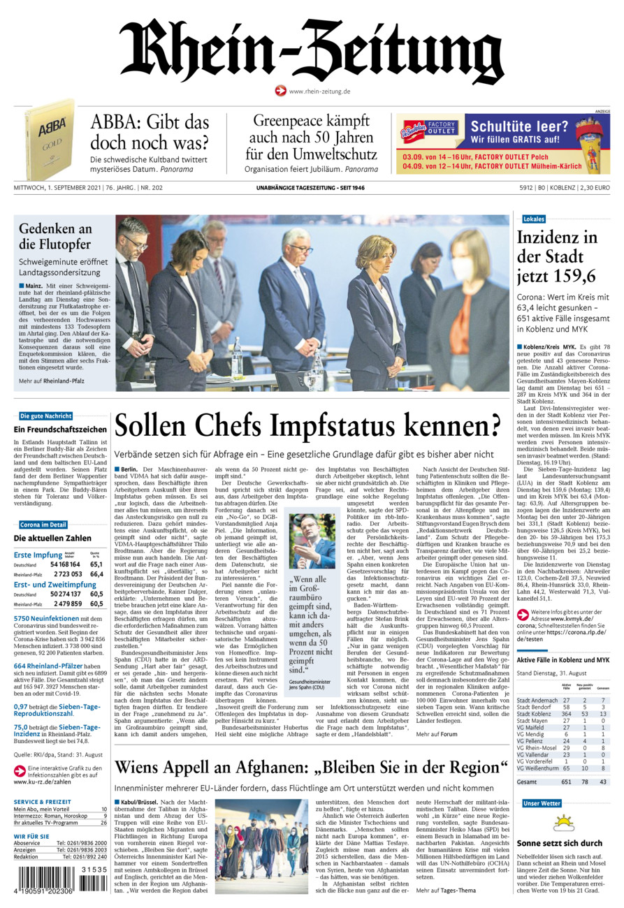 Rhein-Zeitung Koblenz & Region vom Mittwoch, 01.09.2021