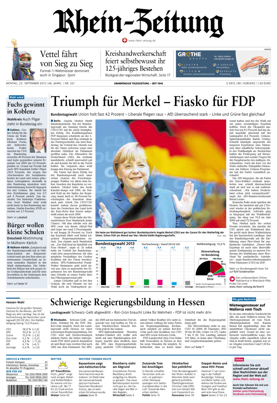 Rhein-Zeitung Koblenz & Region vom Montag, 23.09.2013