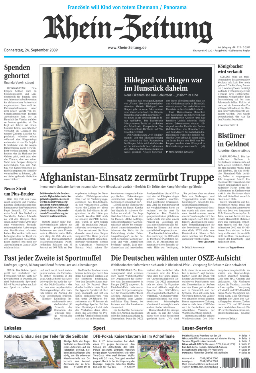 Rhein-Zeitung Koblenz & Region vom Donnerstag, 24.09.2009