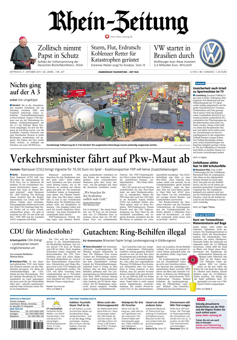 Rhein-Zeitung Koblenz & Region vom Mittwoch, 05.10.2011