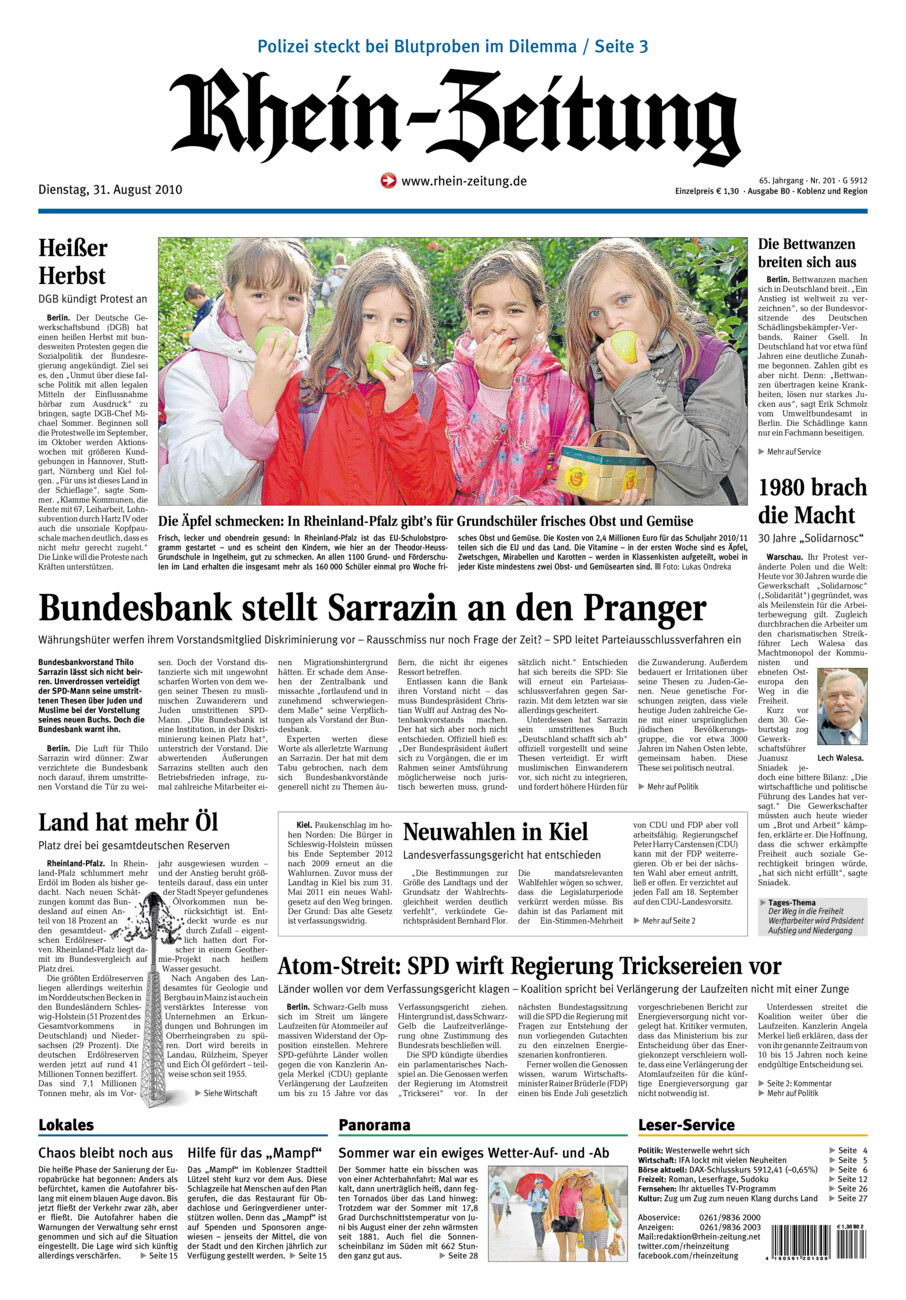 Rhein-Zeitung Koblenz & Region vom Dienstag, 31.08.2010