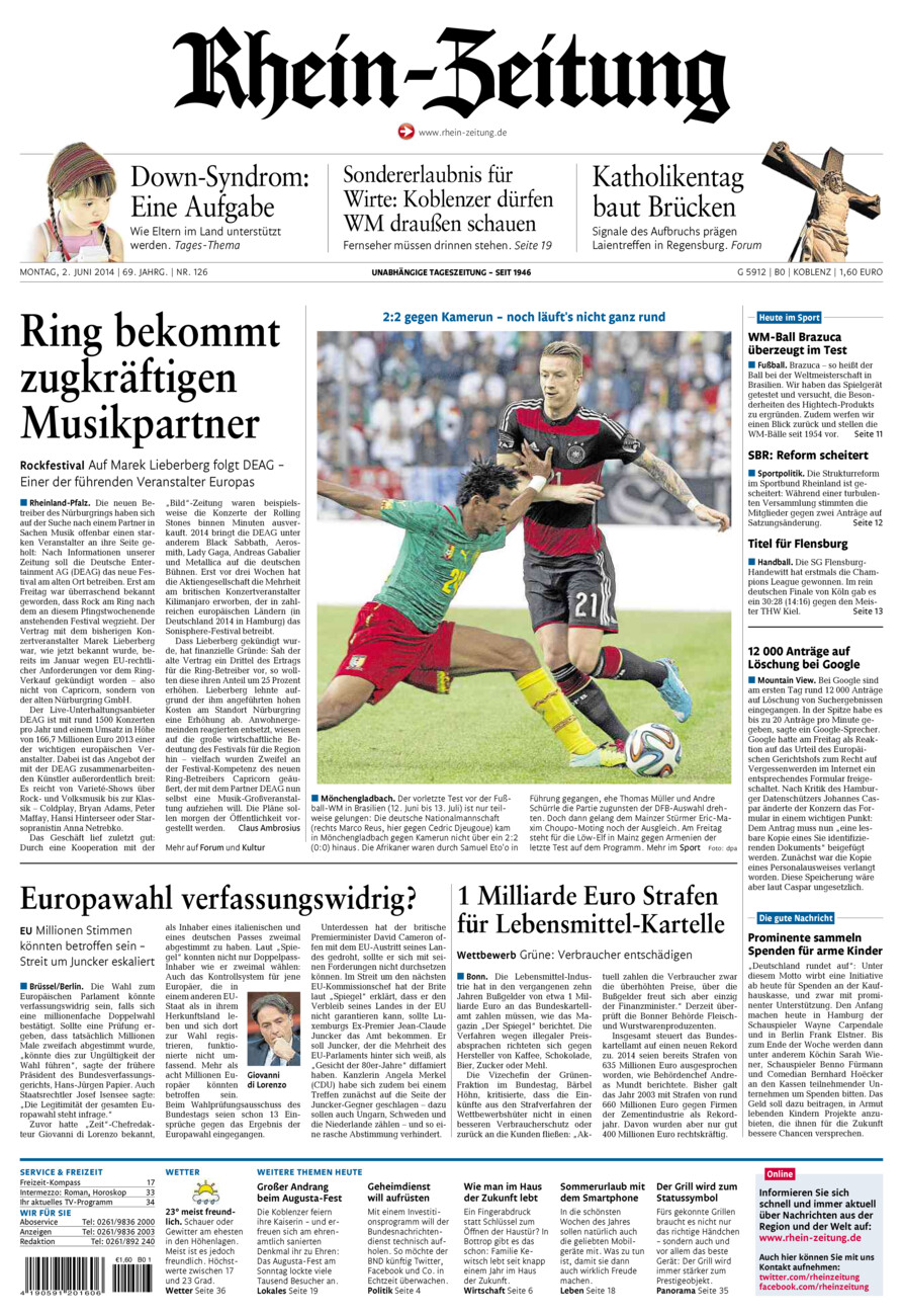 Rhein-Zeitung Koblenz & Region vom Montag, 02.06.2014