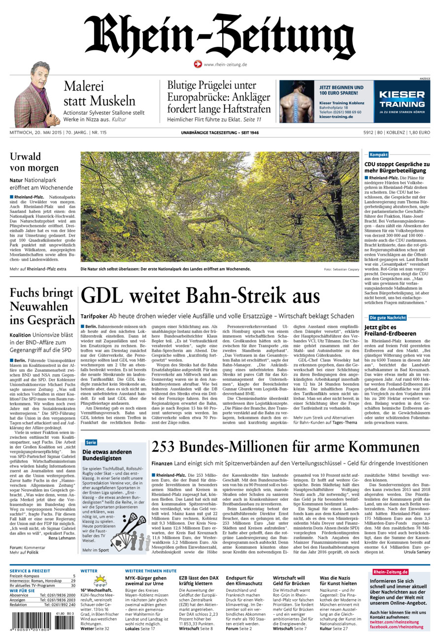 Rhein-Zeitung Koblenz & Region vom Mittwoch, 20.05.2015