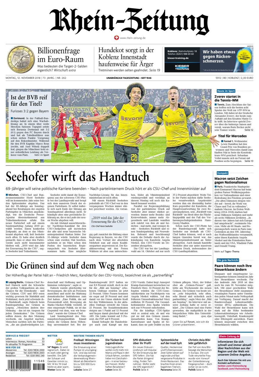 Rhein-Zeitung Koblenz & Region vom Montag, 12.11.2018