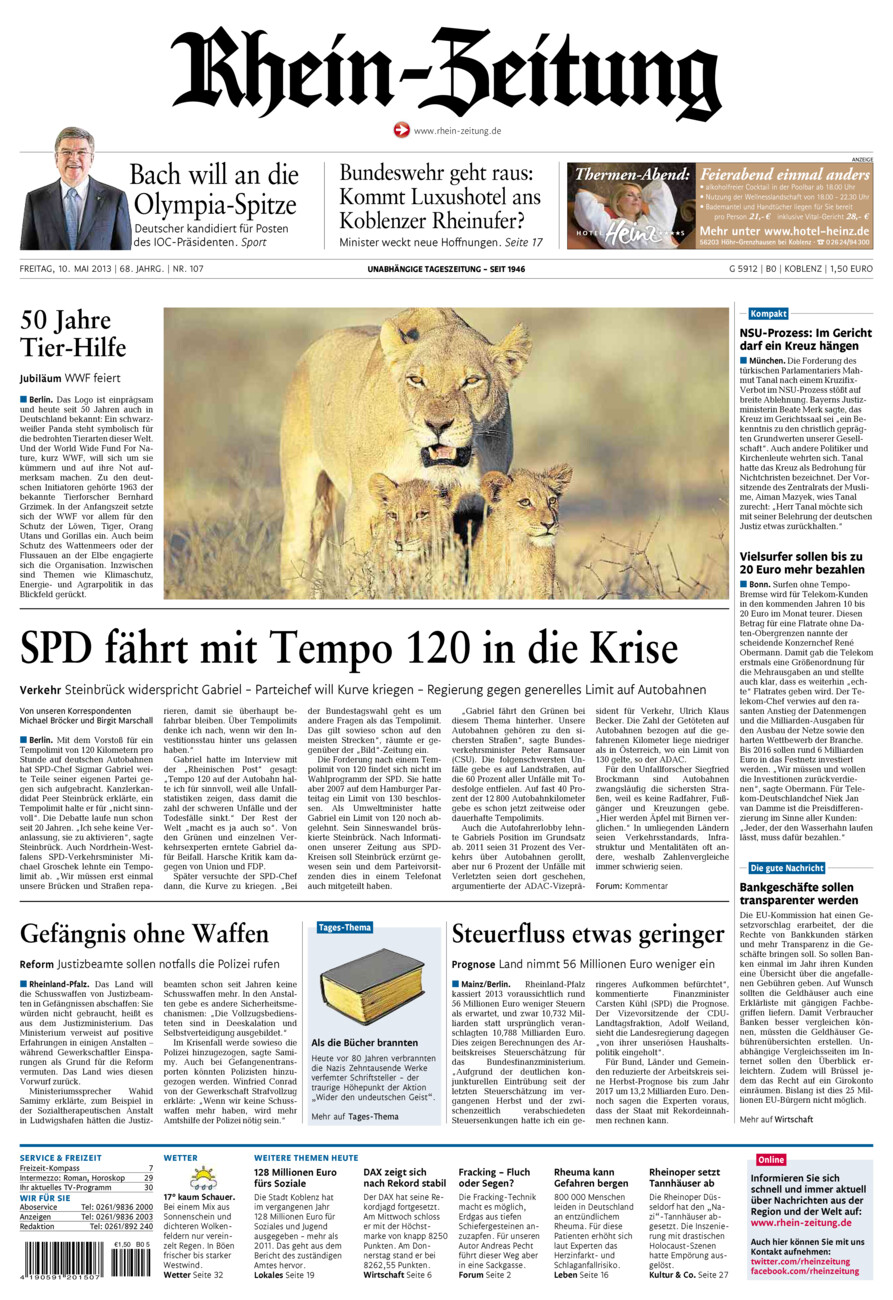 Rhein-Zeitung Koblenz & Region vom Freitag, 10.05.2013
