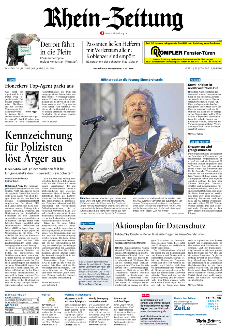 Rhein-Zeitung Koblenz & Region vom Samstag, 20.07.2013