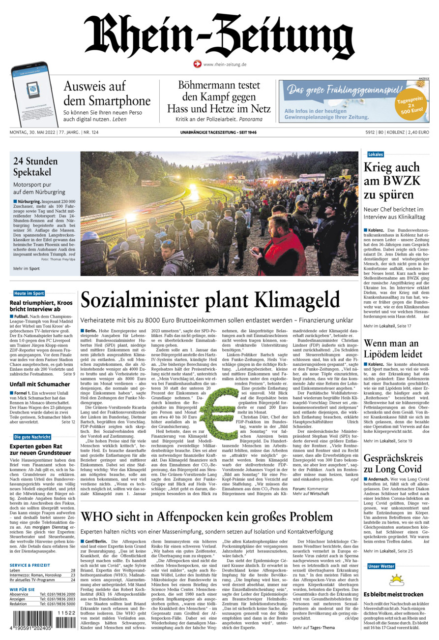 Rhein-Zeitung Koblenz & Region vom Montag, 30.05.2022
