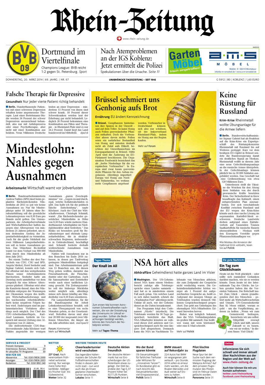 Rhein-Zeitung Koblenz & Region vom Donnerstag, 20.03.2014