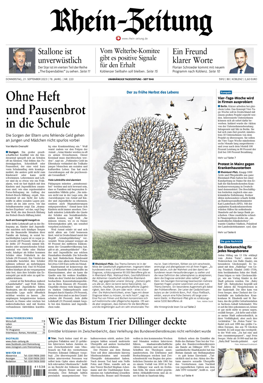 Rhein-Zeitung Koblenz & Region vom Donnerstag, 21.09.2023