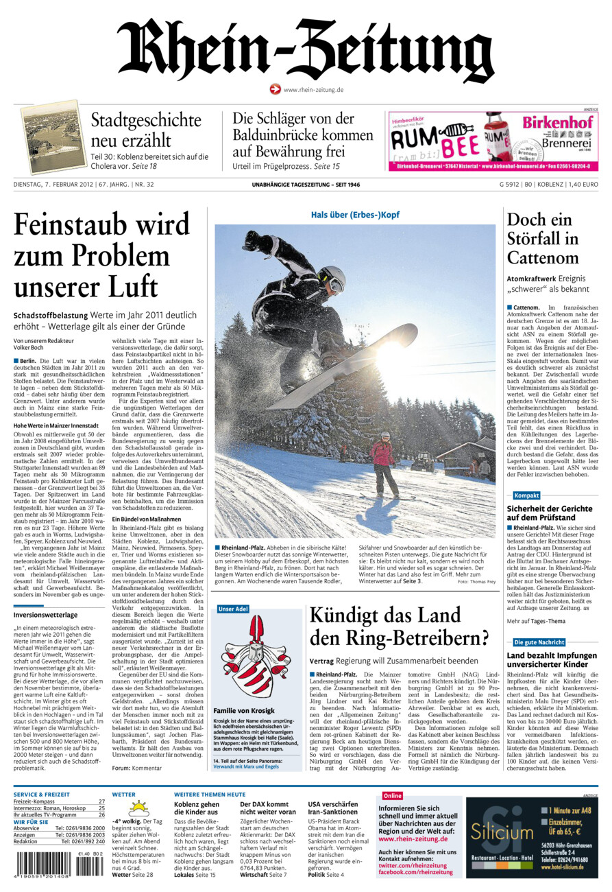 Rhein-Zeitung Koblenz & Region vom Dienstag, 07.02.2012
