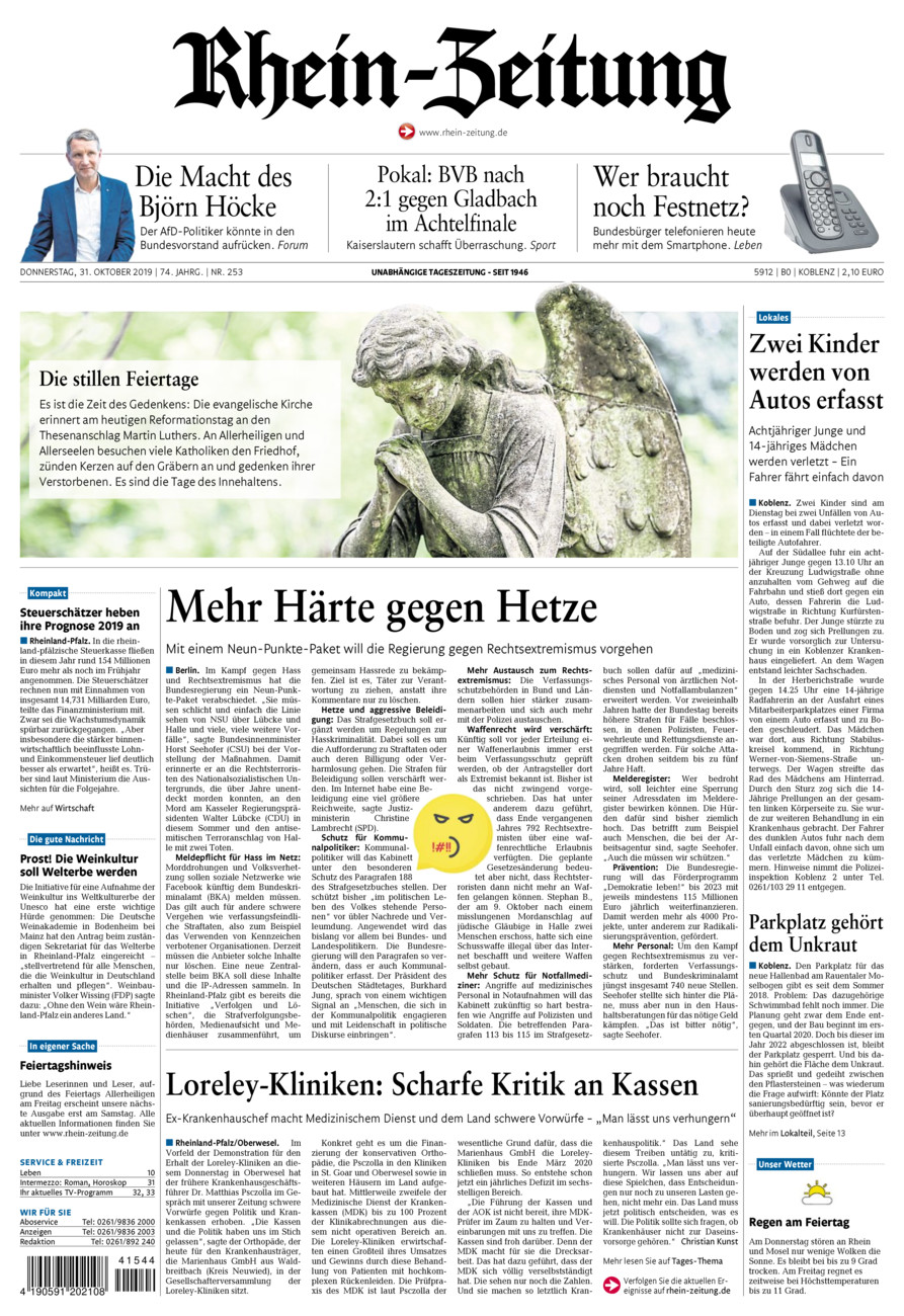 Rhein-Zeitung Koblenz & Region vom Donnerstag, 31.10.2019