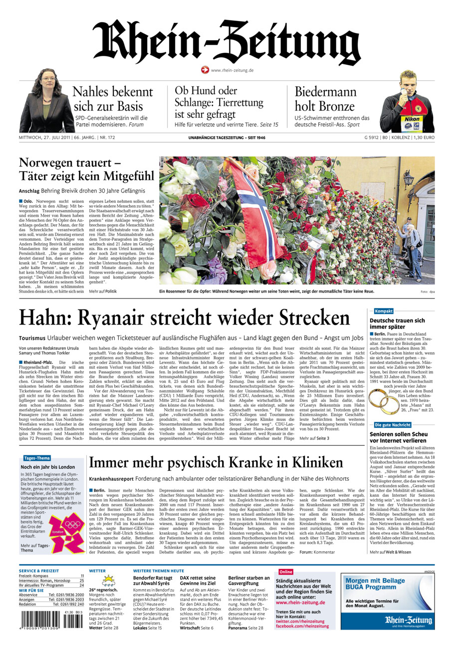 Rhein-Zeitung Koblenz & Region vom Mittwoch, 27.07.2011