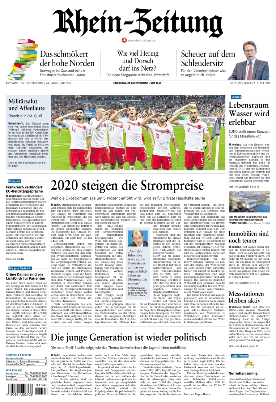 Rhein-Zeitung Koblenz & Region vom Mittwoch, 16.10.2019