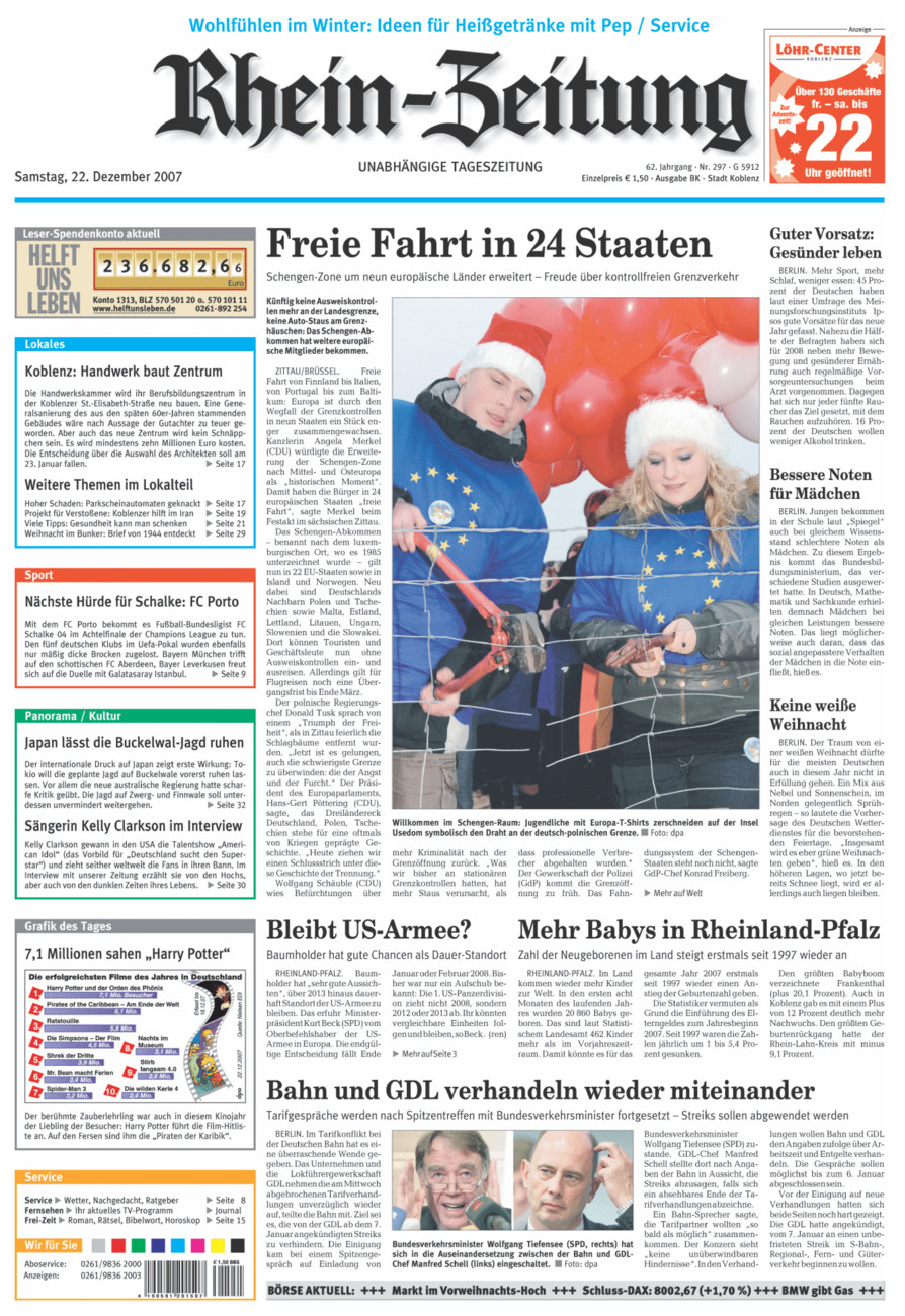 Rhein-Zeitung Koblenz & Region vom Samstag, 22.12.2007