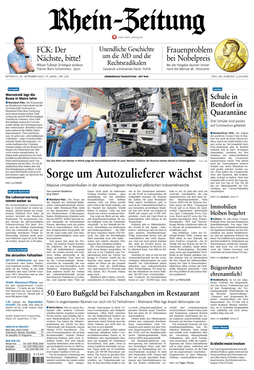 Rhein-Zeitung Koblenz & Region vom Mittwoch, 30.09.2020