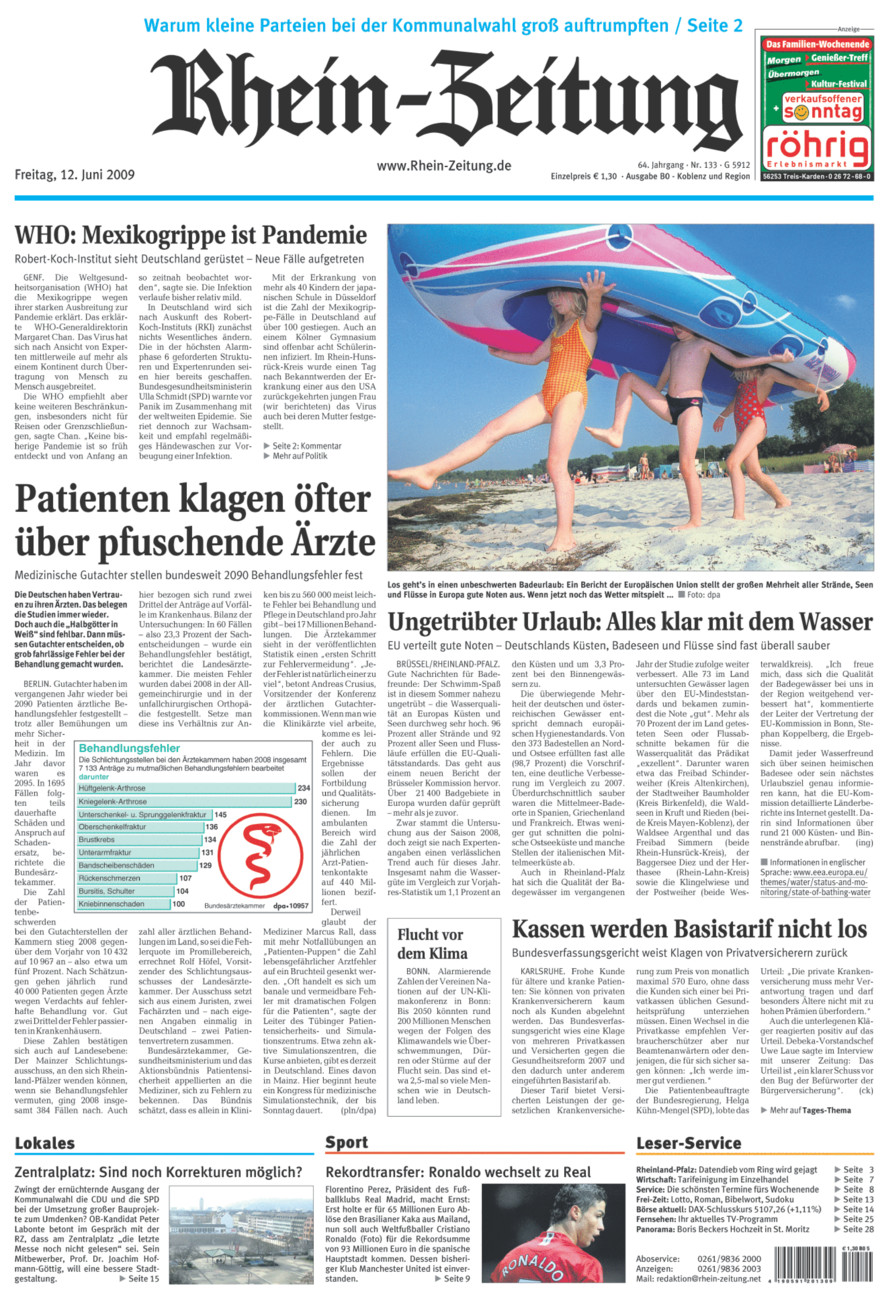Rhein-Zeitung Koblenz & Region vom Freitag, 12.06.2009