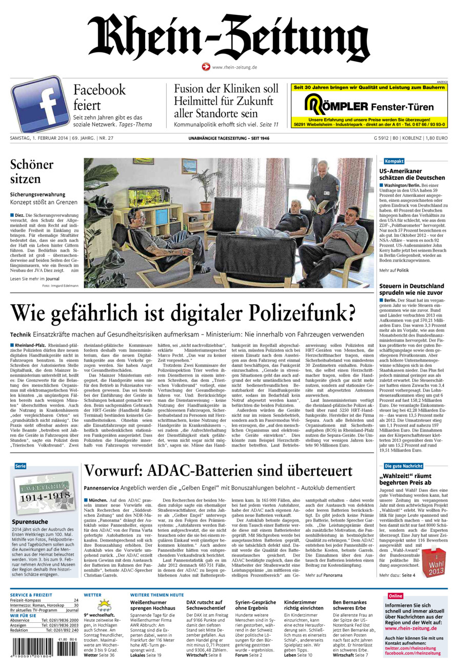 Rhein-Zeitung Koblenz & Region vom Samstag, 01.02.2014