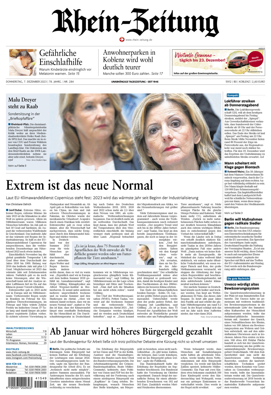 Rhein-Zeitung Koblenz & Region vom Donnerstag, 07.12.2023