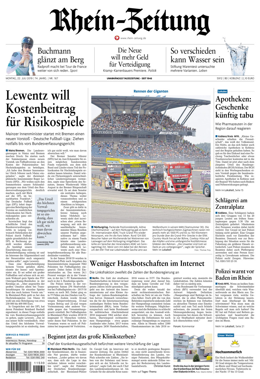 Rhein-Zeitung Koblenz & Region vom Montag, 22.07.2019