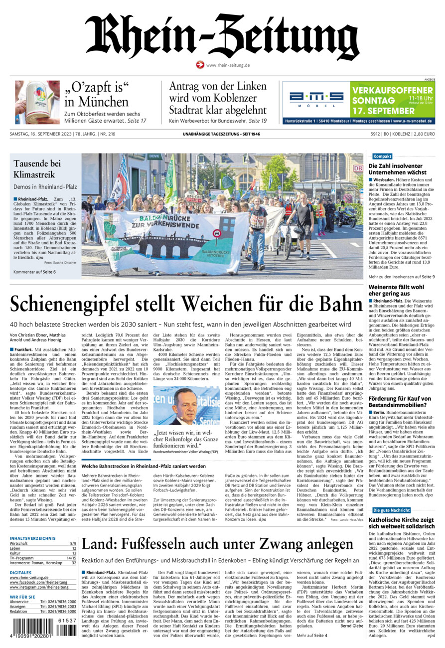 Rhein-Zeitung Koblenz & Region vom Samstag, 16.09.2023