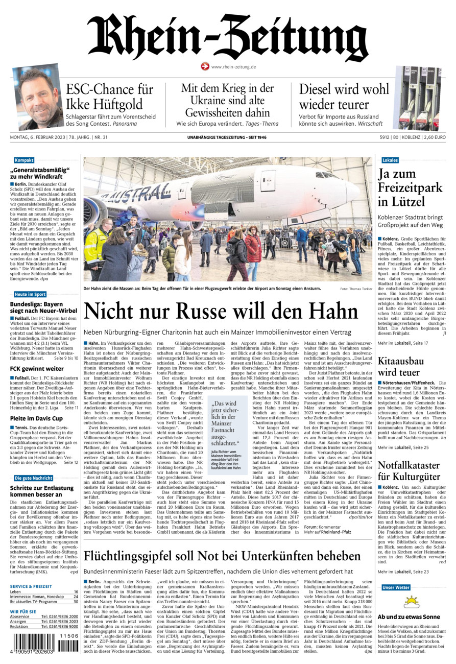 Rhein-Zeitung Koblenz & Region vom Montag, 06.02.2023