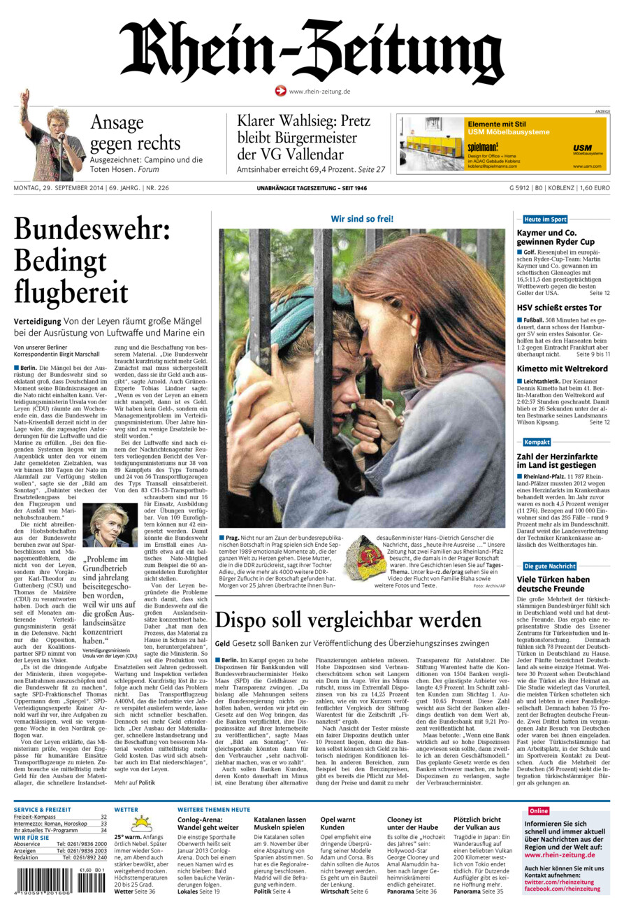 Rhein-Zeitung Koblenz & Region vom Montag, 29.09.2014