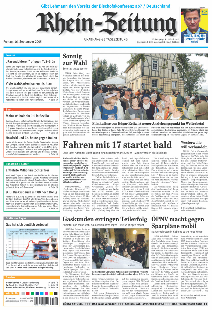 Rhein-Zeitung Koblenz & Region vom Freitag, 16.09.2005