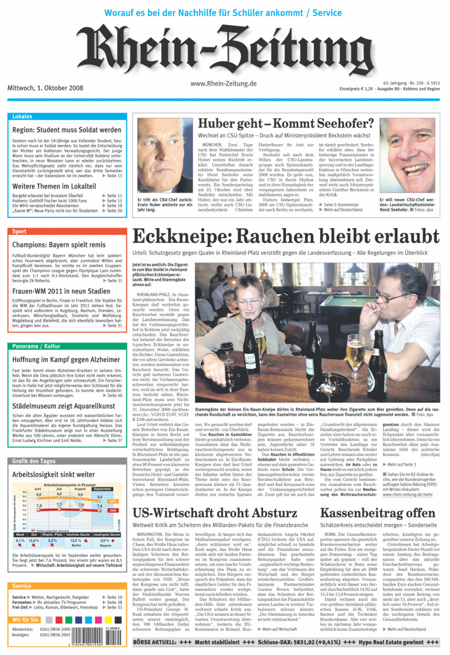Rhein-Zeitung Koblenz & Region vom Mittwoch, 01.10.2008