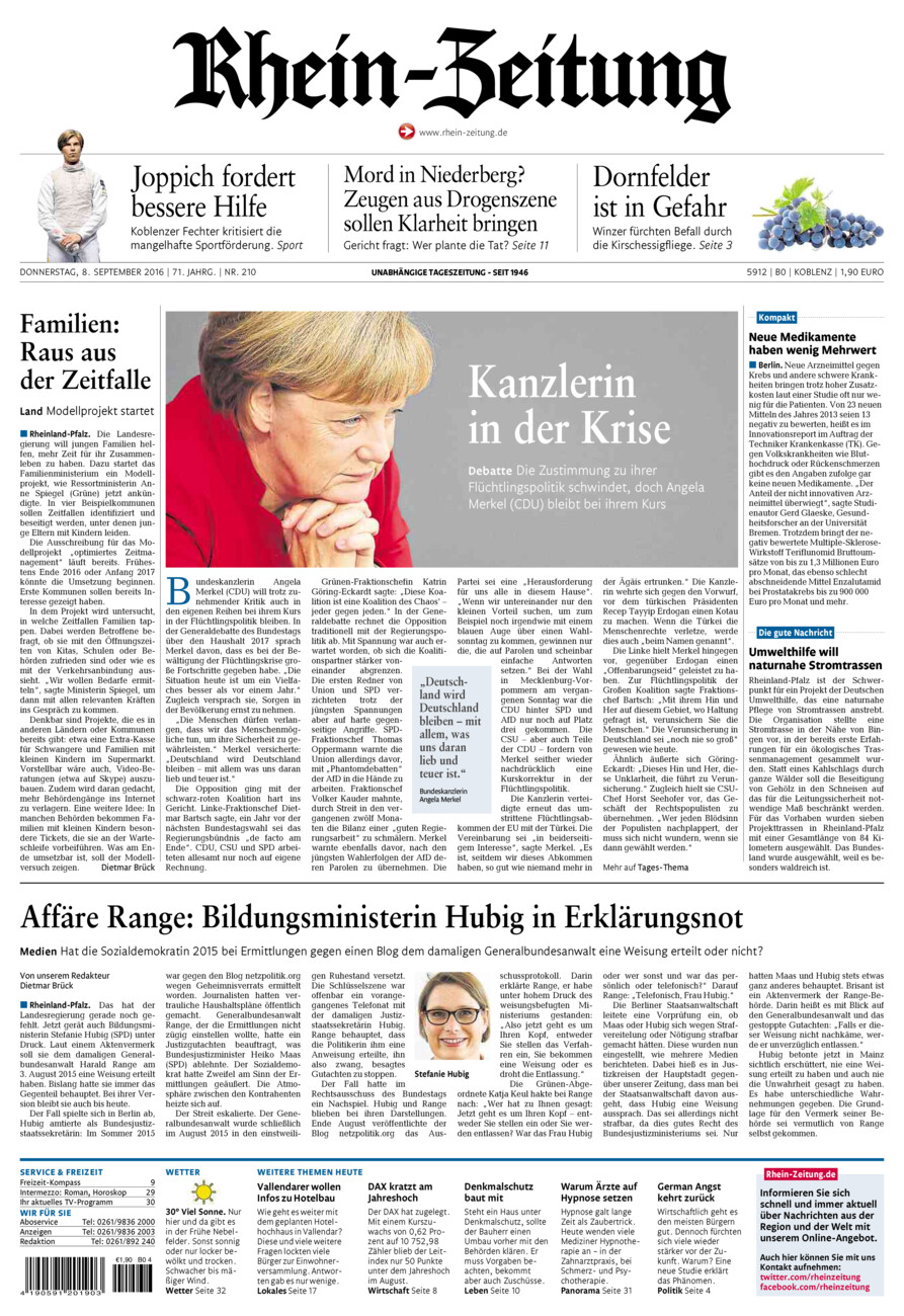 Rhein-Zeitung Koblenz & Region vom Donnerstag, 08.09.2016