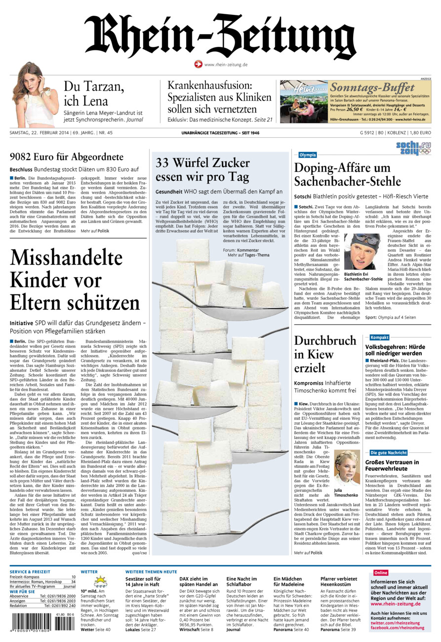 Rhein-Zeitung Koblenz & Region vom Samstag, 22.02.2014