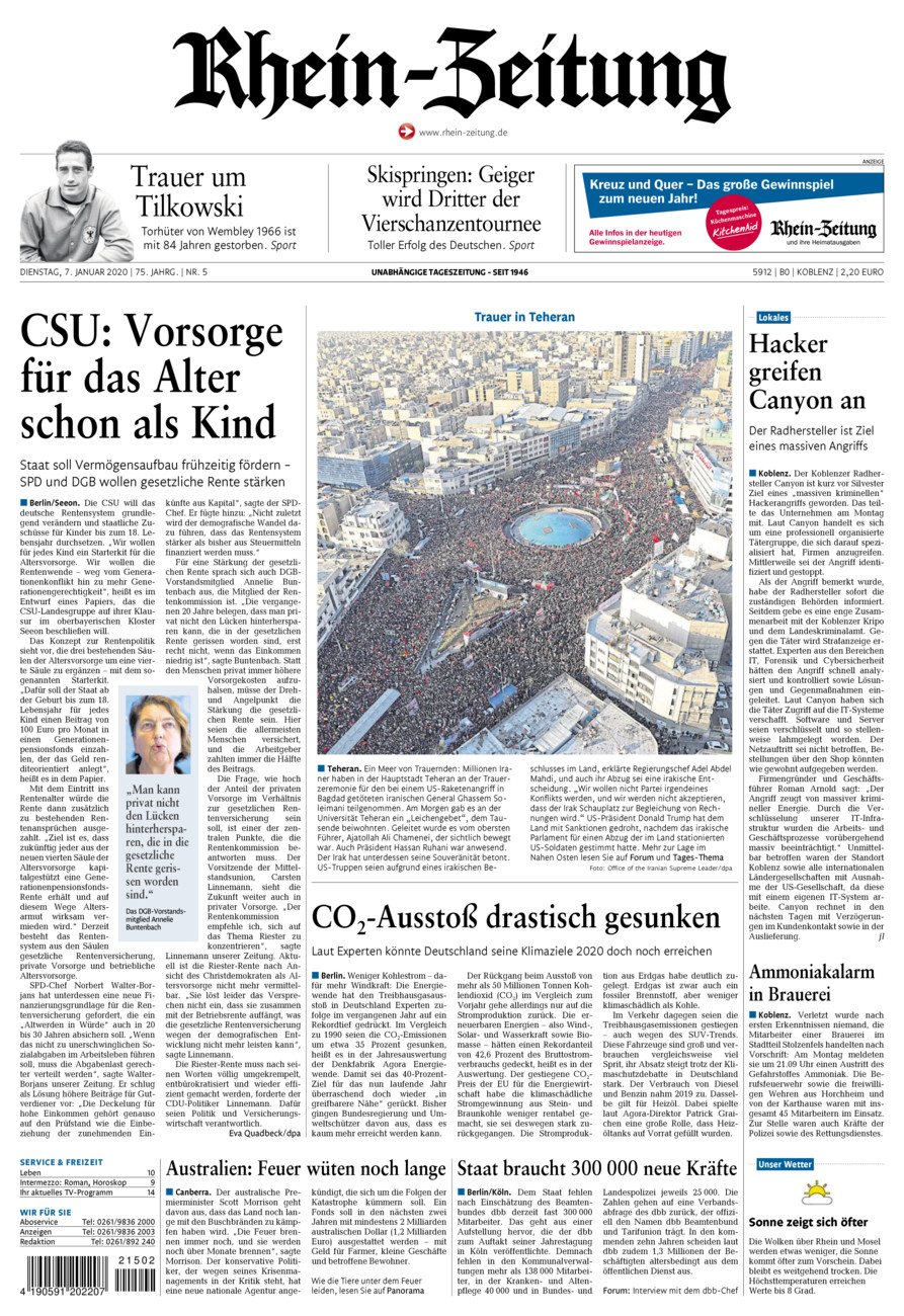 Rhein-Zeitung Koblenz & Region vom Dienstag, 07.01.2020