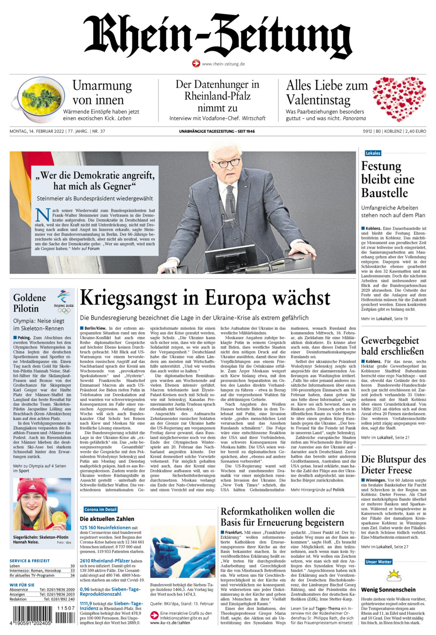 Rhein-Zeitung Koblenz & Region vom Montag, 14.02.2022
