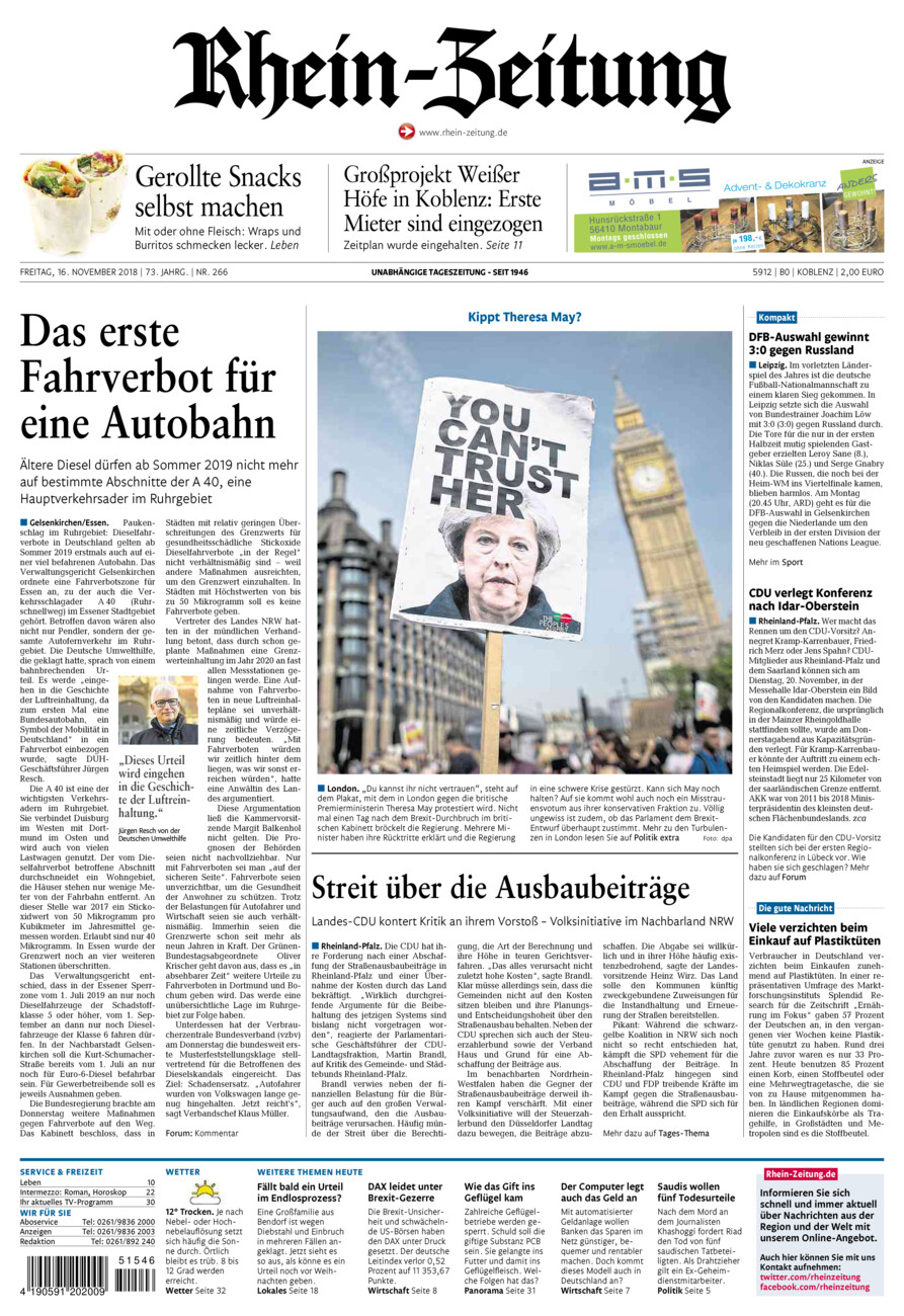 Rhein-Zeitung Koblenz & Region vom Freitag, 16.11.2018