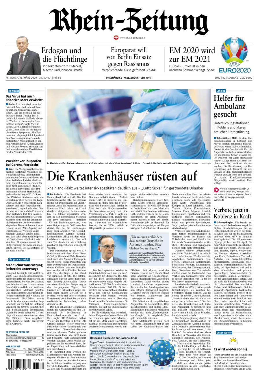 Rhein-Zeitung Koblenz & Region vom Mittwoch, 18.03.2020