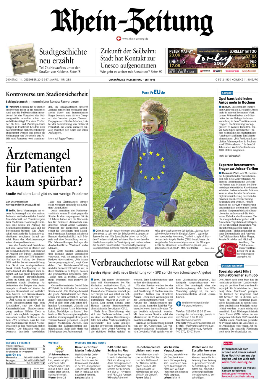Rhein-Zeitung Koblenz & Region vom Dienstag, 11.12.2012