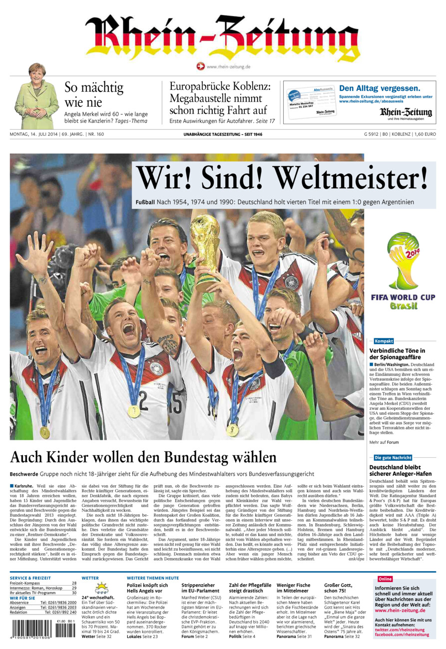 Rhein-Zeitung Koblenz & Region vom Montag, 14.07.2014