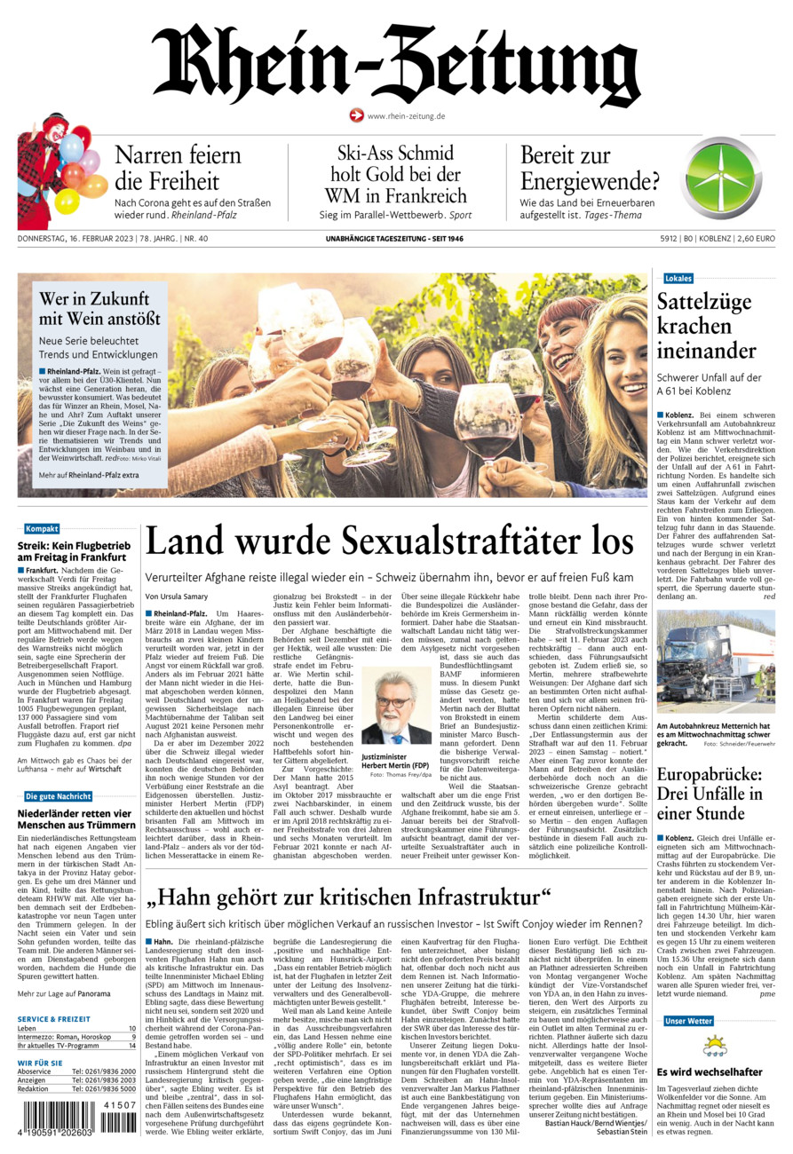 Rhein-Zeitung Koblenz & Region vom Donnerstag, 16.02.2023