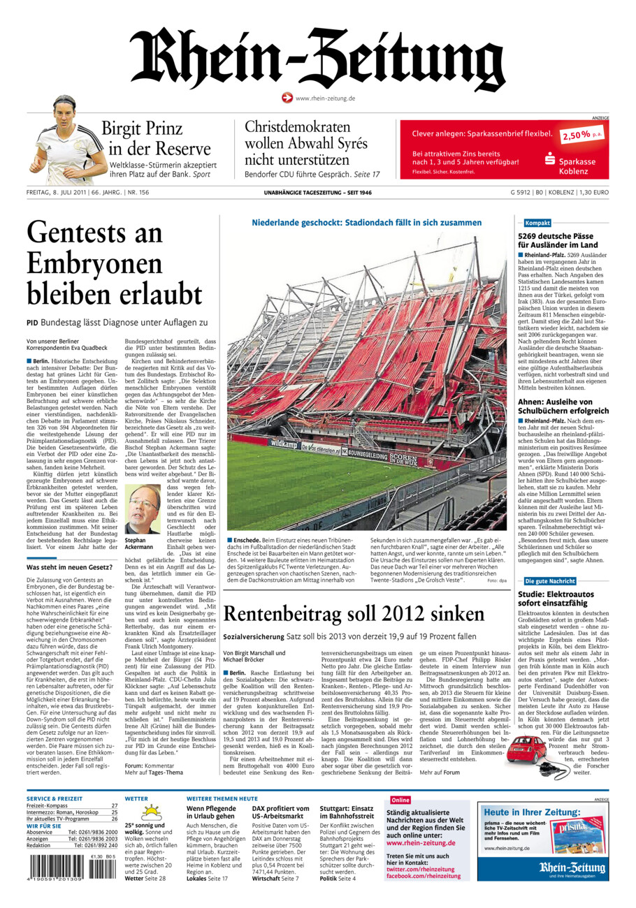 Rhein-Zeitung Koblenz & Region vom Freitag, 08.07.2011