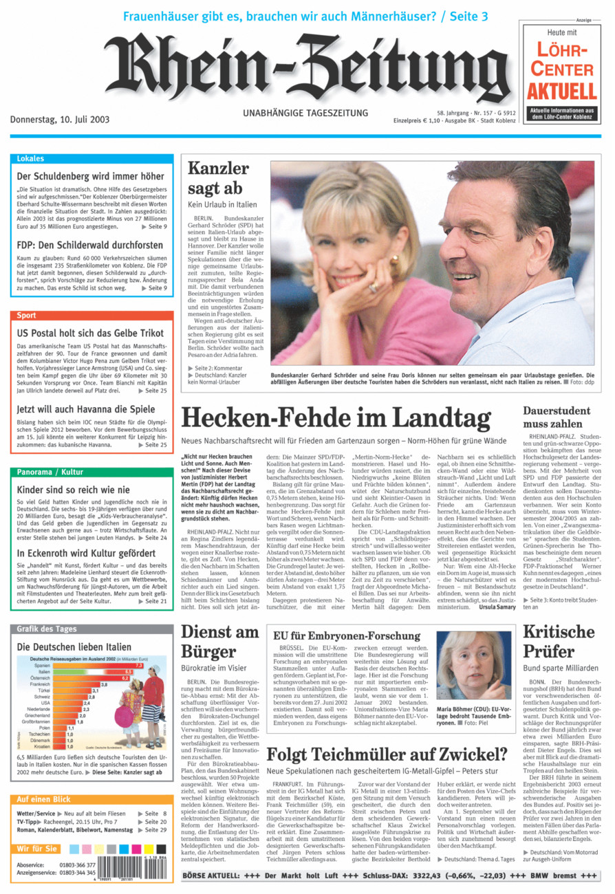 Rhein-Zeitung Koblenz & Region vom Donnerstag, 10.07.2003