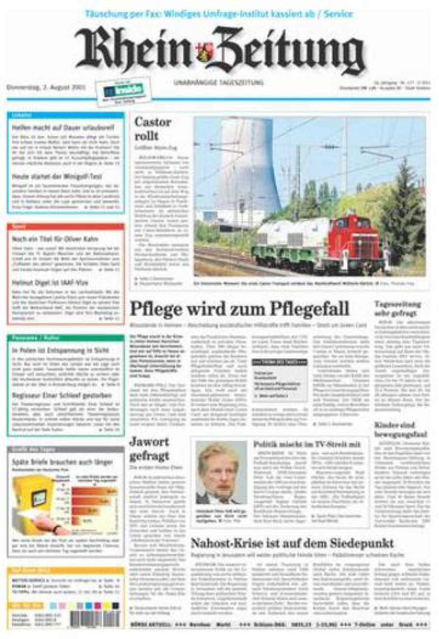 Rhein-Zeitung Koblenz & Region vom Donnerstag, 02.08.2001