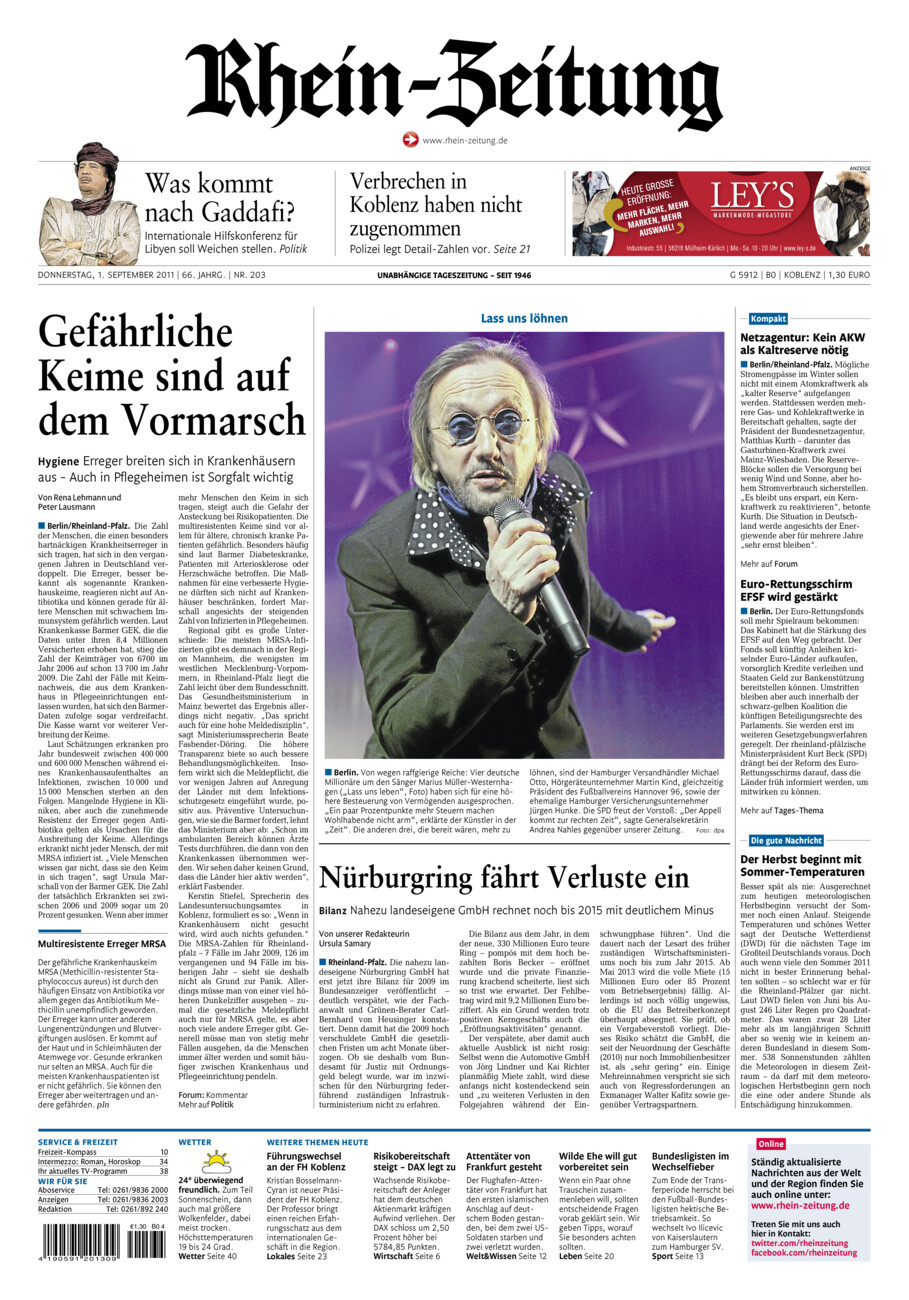 Rhein-Zeitung Koblenz & Region vom Donnerstag, 01.09.2011