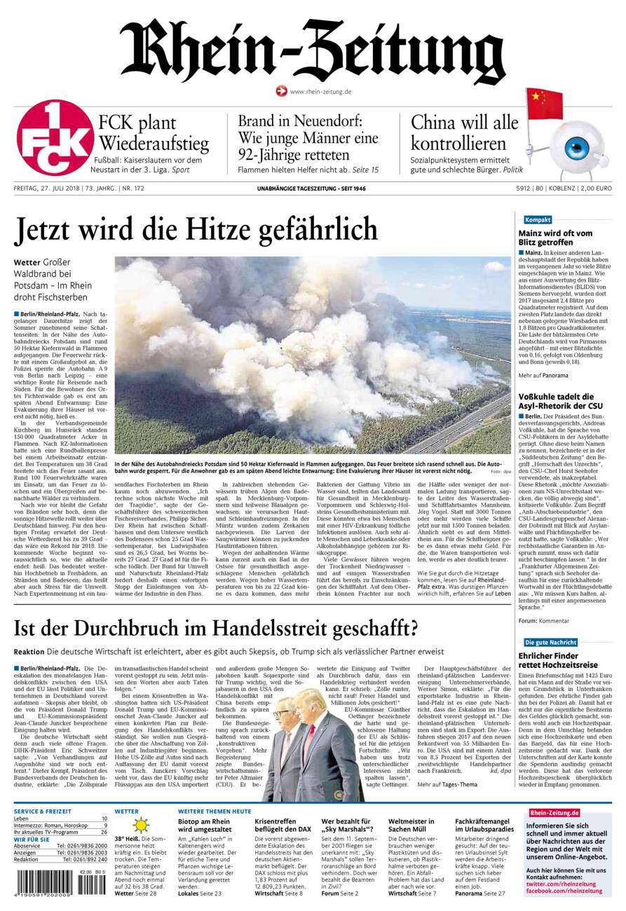 Rhein-Zeitung Koblenz & Region vom Freitag, 27.07.2018